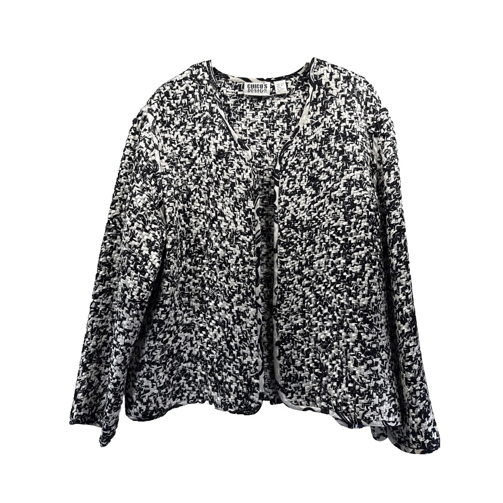 Chicos Design Women's Jacket Size Medium Stretch 100% Silk Long Sleeves Open